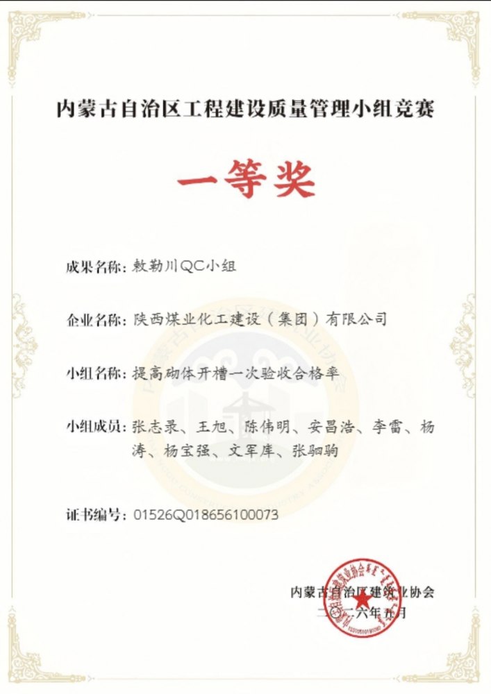 陕煤建设内蒙古分公司：QC成果新突破，质量管理再创佳绩